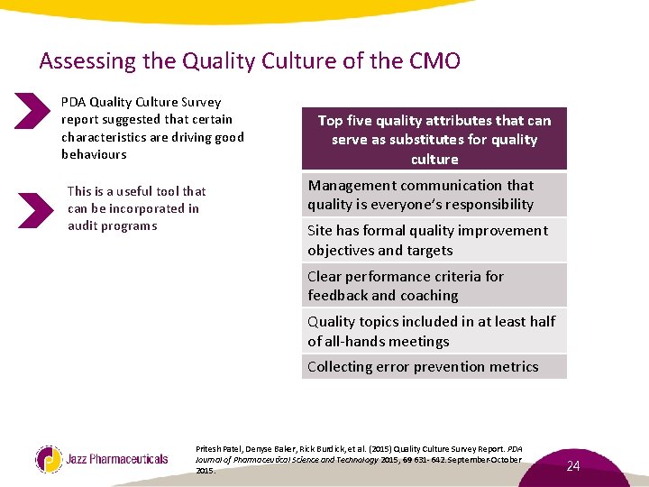 Assessing the Quality Culture of the CMO PDA Quality Culture Survey report suggested that