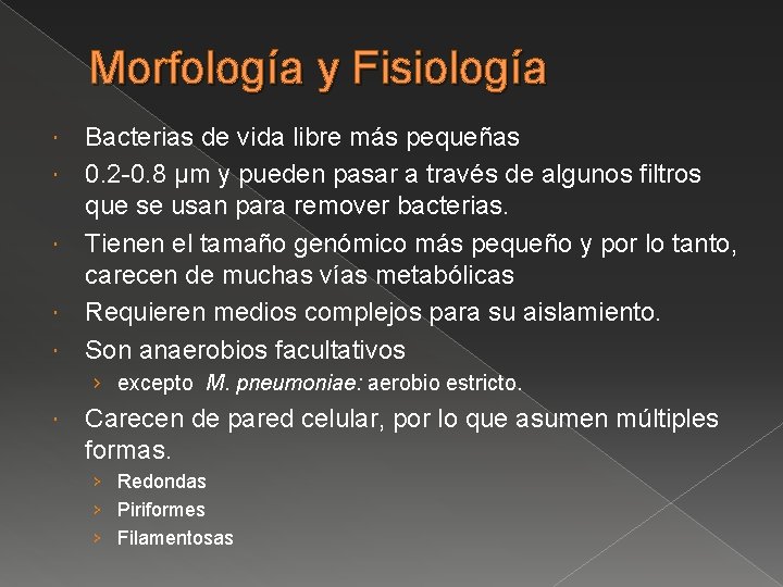 Morfología y Fisiología Bacterias de vida libre más pequeñas 0. 2 -0. 8 µm