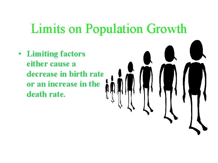 Limits on Population Growth • Limiting factors either cause a decrease in birth rate