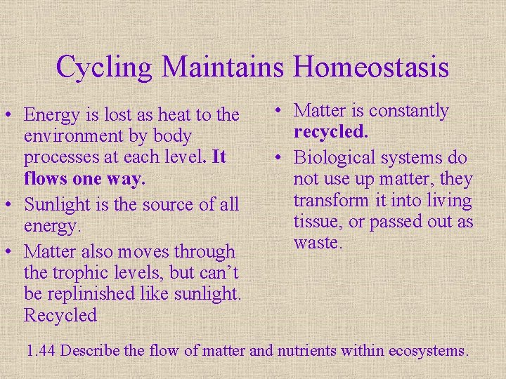 Cycling Maintains Homeostasis • Energy is lost as heat to the environment by body