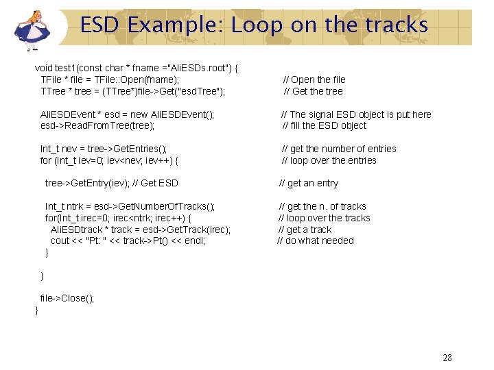 ESD Example: Loop on the tracks void test 1(const char * fname ="Ali. ESDs.