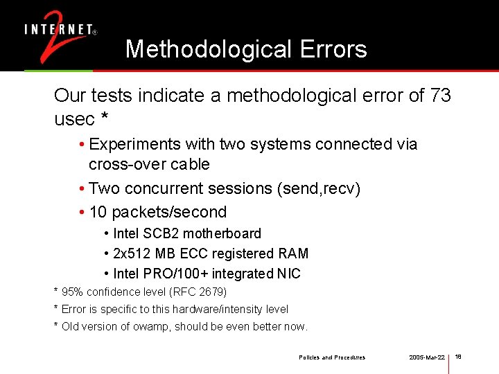 Methodological Errors Our tests indicate a methodological error of 73 usec * • Experiments