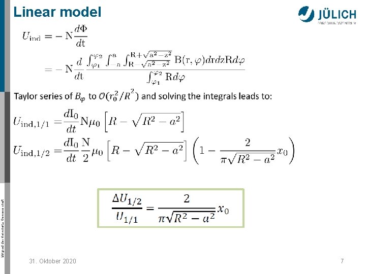 Mitglied der Helmholtz-Gemeinschaft Linear model 31. Oktober 2020 7 