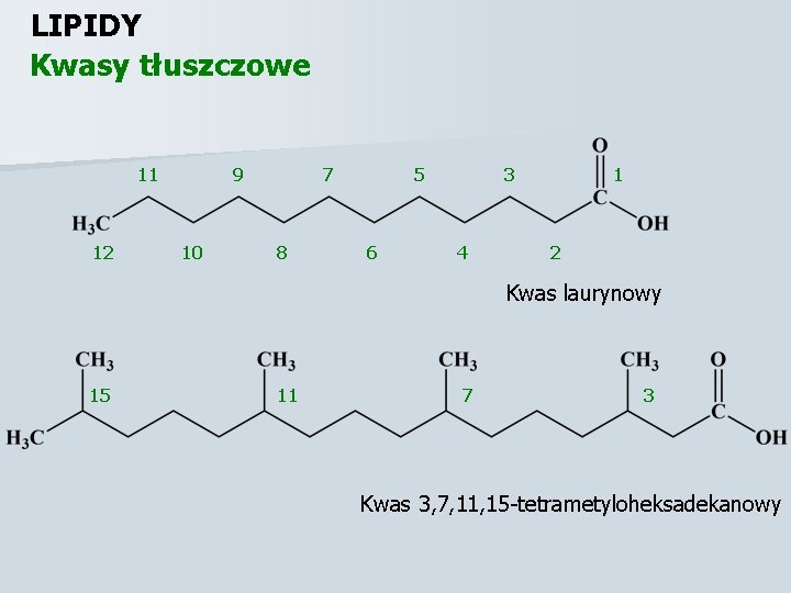 LIPIDY Kwasy tłuszczowe 11 12 9 10 7 8 5 6 3 4 1