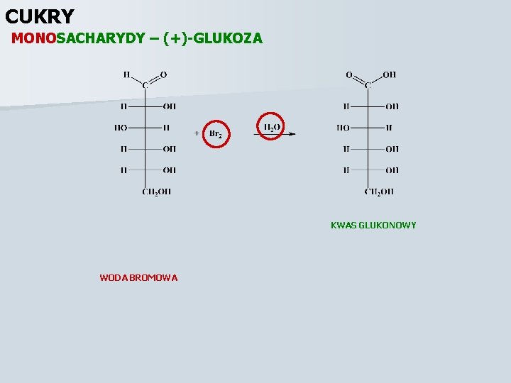 CUKRY MONOSACHARYDY – (+)-GLUKOZA KWAS GLUKONOWY WODA BROMOWA 