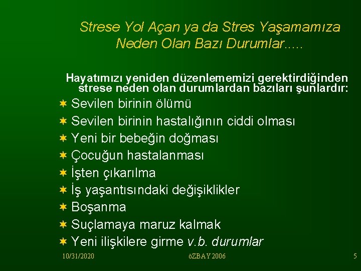 Strese Yol Açan ya da Stres Yaşamamıza Neden Olan Bazı Durumlar. . . Hayatımızı