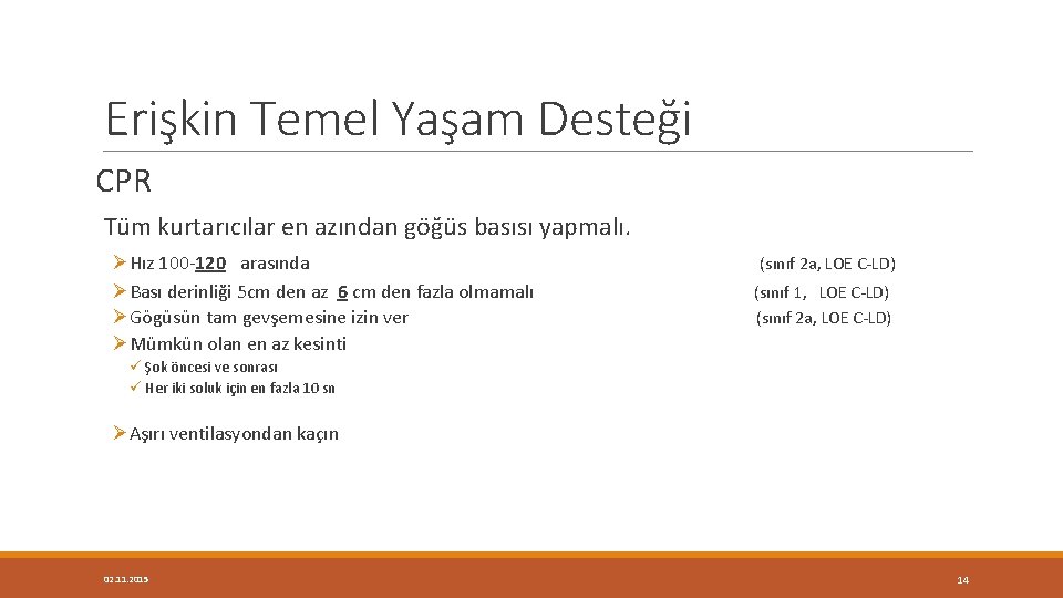 Erişkin Temel Yaşam Desteği CPR Tüm kurtarıcılar en azından göğüs basısı yapmalı. ØHız 100