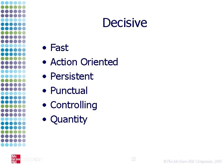 Decisive • • • Fast Action Oriented Persistent Punctual Controlling Quantity 22 ©The Mc.