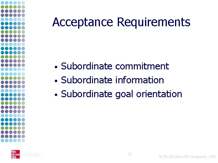 Acceptance Requirements • • • Subordinate commitment Subordinate information Subordinate goal orientation 37 ©The