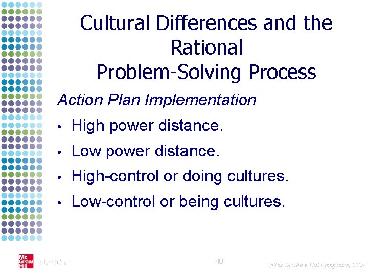 Cultural Differences and the Rational Problem-Solving Process Action Plan Implementation • High power distance.