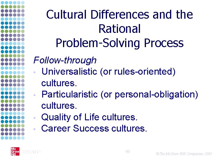 Cultural Differences and the Rational Problem-Solving Process Follow-through • Universalistic (or rules-oriented) cultures. •