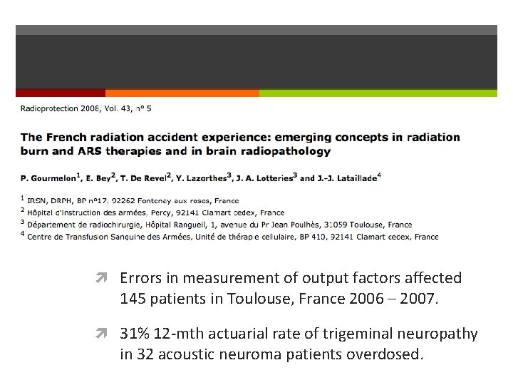  Errors in measurement of output factors affected 145 patients in Toulouse, France 2006