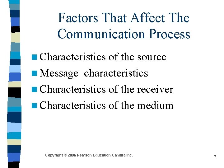 Factors That Affect The Communication Process n Characteristics of the source n Message characteristics