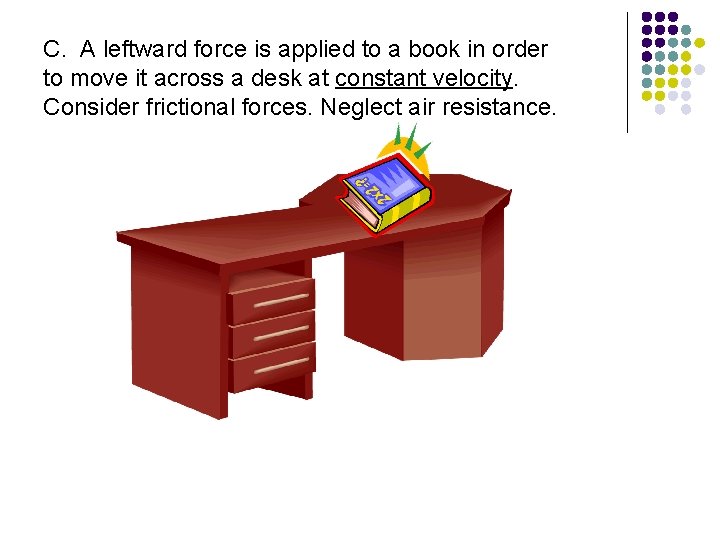 C. A leftward force is applied to a book in order to move it