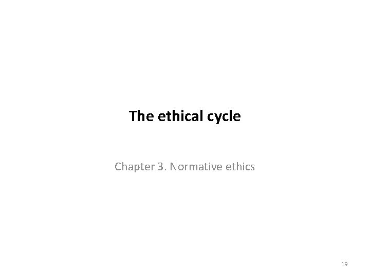 The ethical cycle Chapter 3. Normative ethics 19 