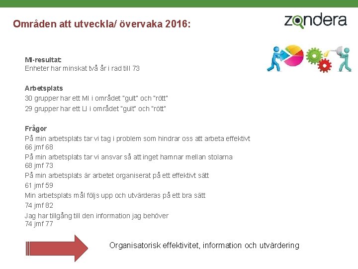 Områden att utveckla/ övervaka 2016: MI-resultat: Enheter har minskat två år i rad till