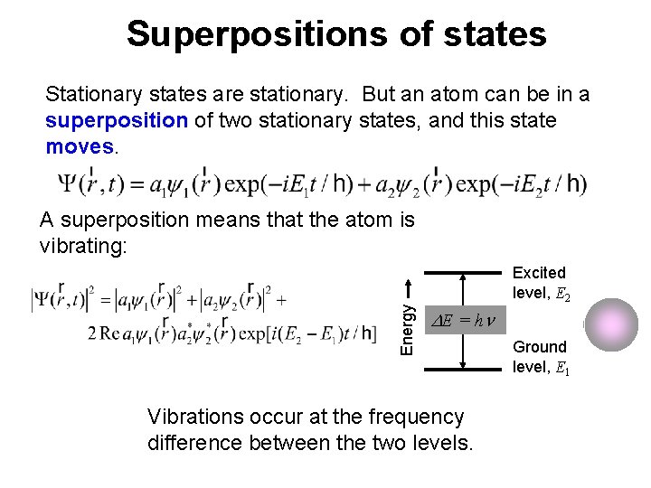 Superpositions of states Stationary states are stationary. But an atom can be in a