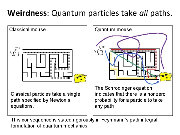 Weirdness: Quantum particles take all paths. Classical mouse Quantum mouse Classical particles take a