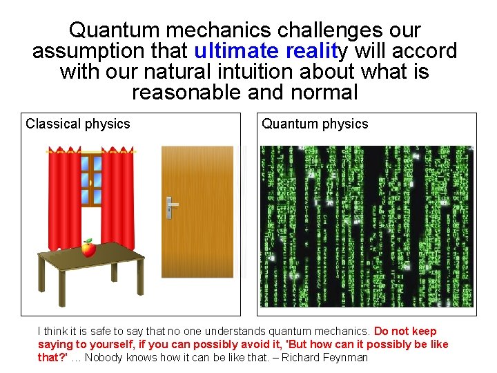 Quantum mechanics challenges our assumption that ultimate reality will accord with our natural intuition
