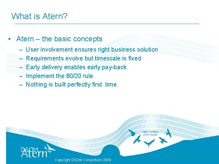 What is Atern? • Atern – the basic concepts – – – User involvement