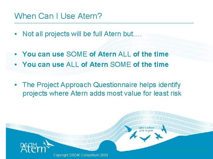 When Can I Use Atern? • Not all projects will be full Atern but….