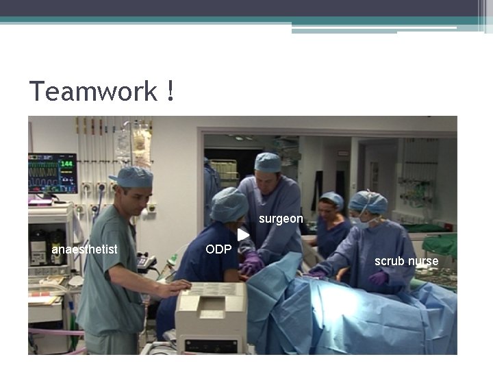 Teamwork ! surgeon anaesthetist ODP scrub nurse 