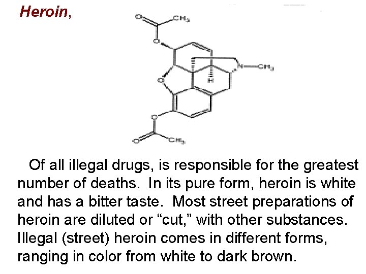 Heroin, Of all illegal drugs, is responsible for the greatest number of deaths. In