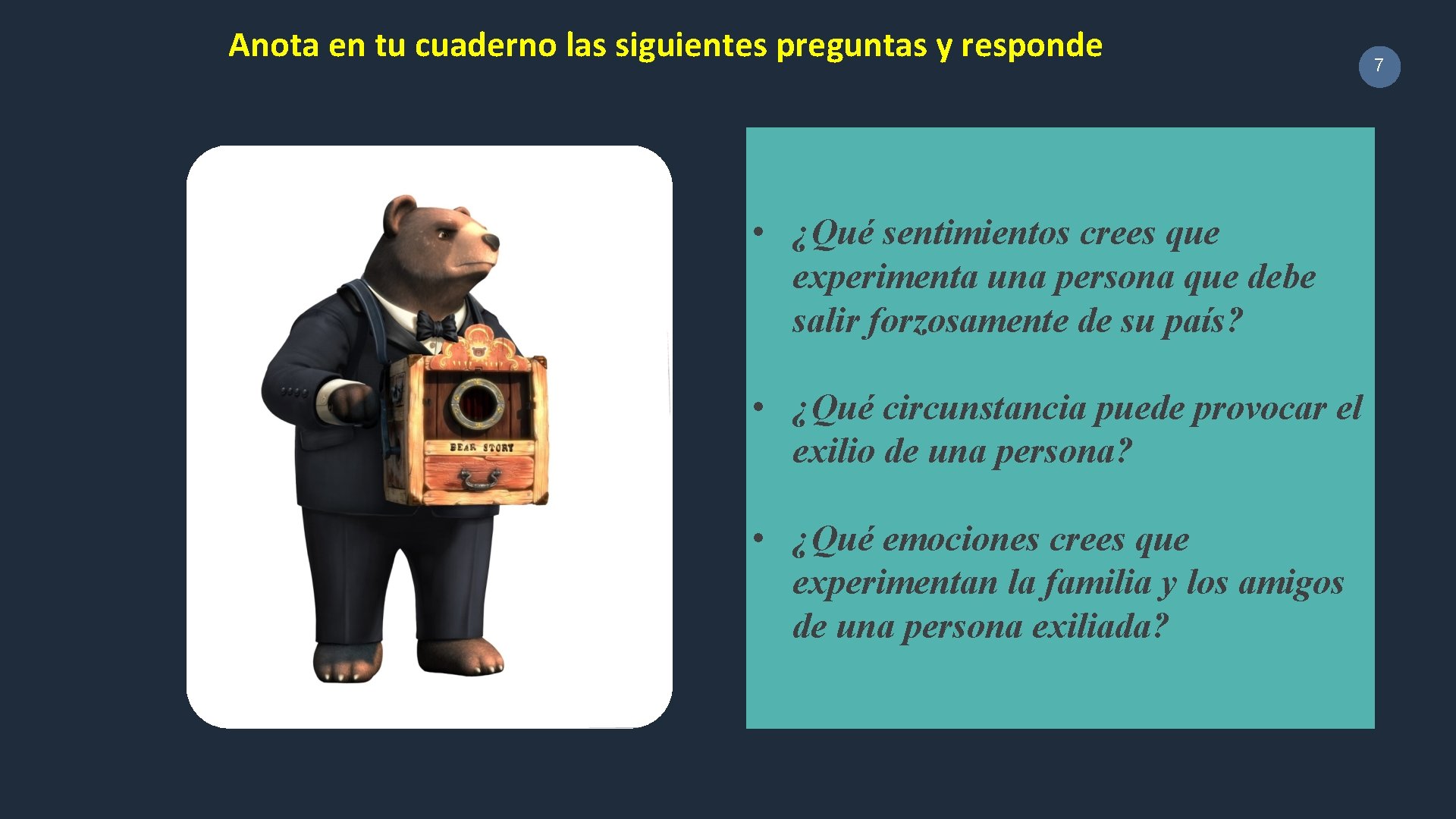 Anota en tu cuaderno las siguientes preguntas y responde • ¿Qué sentimientos crees que