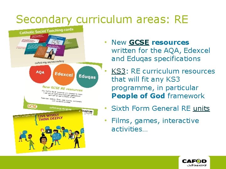 Secondary curriculum areas: RE • New GCSE resources written for the AQA, Edexcel and