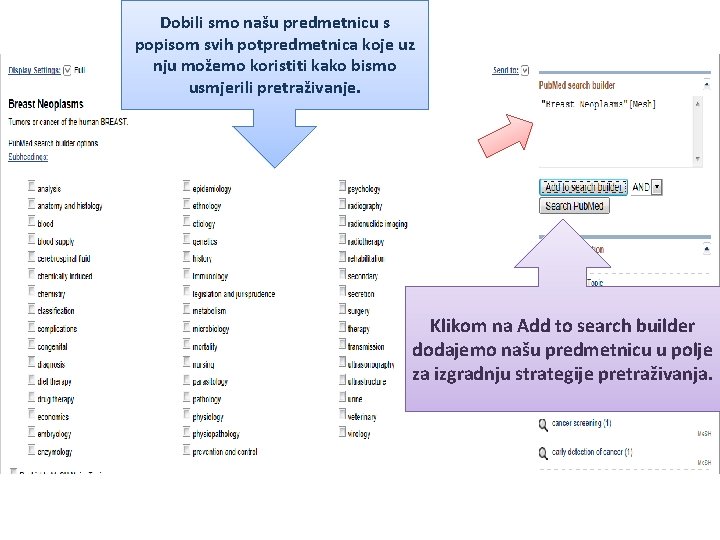 Dobili smo našu predmetnicu s popisom svih potpredmetnica koje uz nju možemo koristiti kako