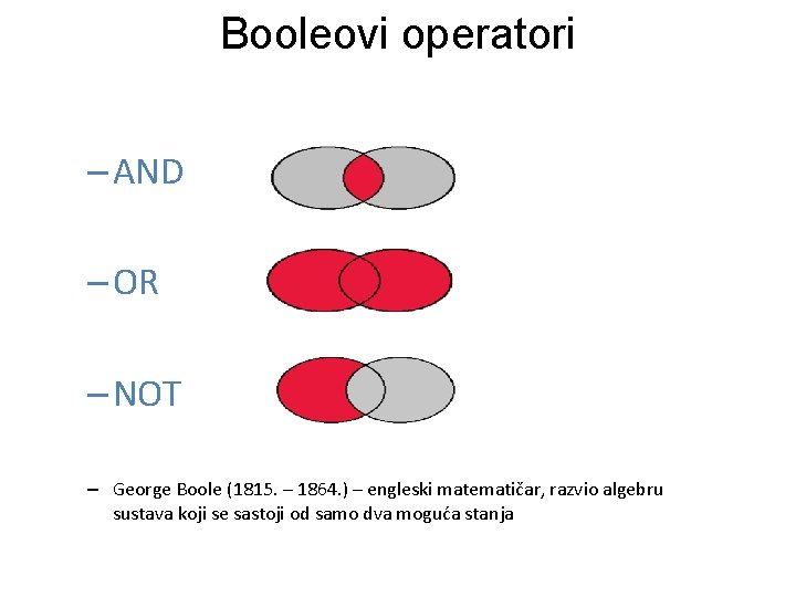 Booleovi operatori – AND – OR – NOT – George Boole (1815. – 1864.