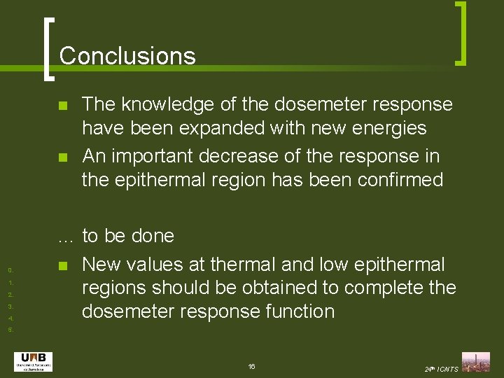 Conclusions n n 0. 1. 2. 3. 4. The knowledge of the dosemeter response