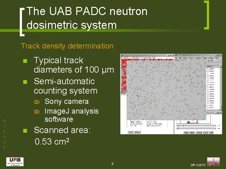 The UAB PADC neutron dosimetric system Track density determination n n Typical track diameters