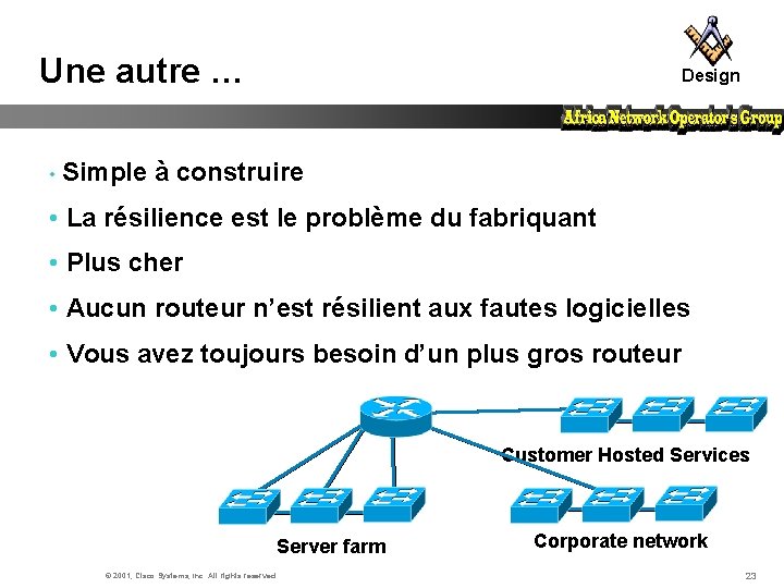 Une autre … Design • Simple à construire • La résilience est le problème