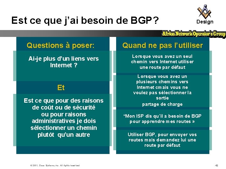 Est ce que j’ai besoin de BGP? Questions à poser: Ai-je plus d’un liens