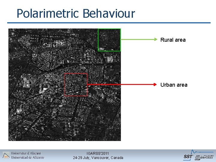 Polarimetric Behaviour Rural area Urban area IGARSS’ 2011 24 -29 July, Vancouver, Canada 