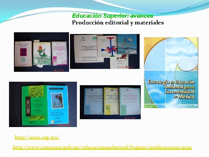 Educación Superior: avances Producción editorial y materiales http: //anea. org. mx/ http: //www. semarnat.