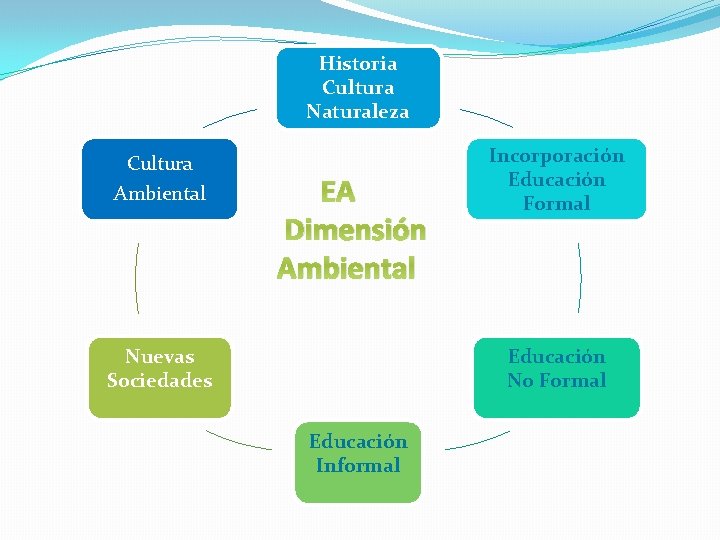  Historia Cultura Naturaleza Cultura Ambiental EA Dimensión Ambiental Nuevas Sociedades Incorporación Educación Formal