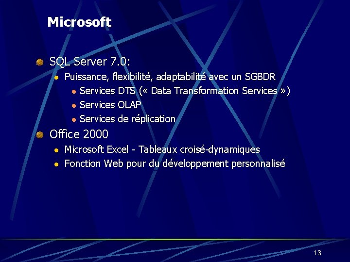 Microsoft SQL Server 7. 0: l Puissance, flexibilité, adaptabilité avec un SGBDR l Services