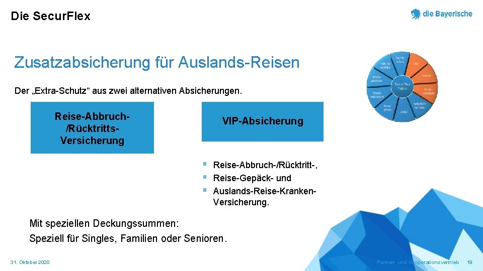 Die Secur. Flex Zusatzabsicherung für Auslands-Reisen Der „Extra-Schutz“ aus zwei alternativen Absicherungen. Reise-Abbruch/Rücktritts. Versicherung