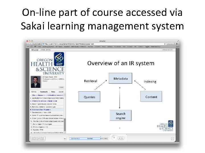 On-line part of course accessed via Sakai learning management system 12 