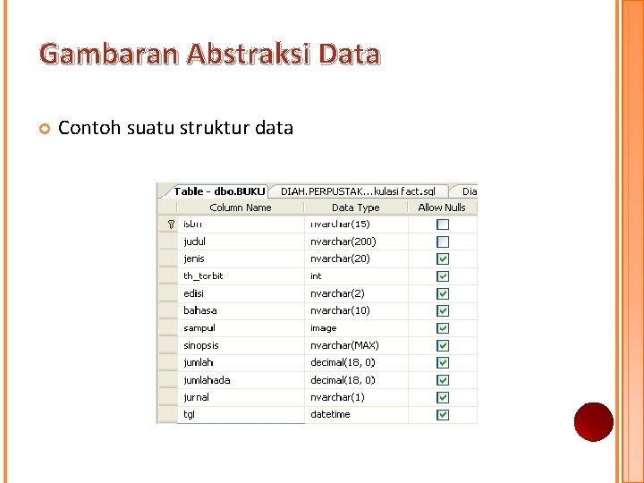 Gambaran Abstraksi Data Contoh suatu struktur data Gambaran Abstraksi Data Contoh suatu struktur data