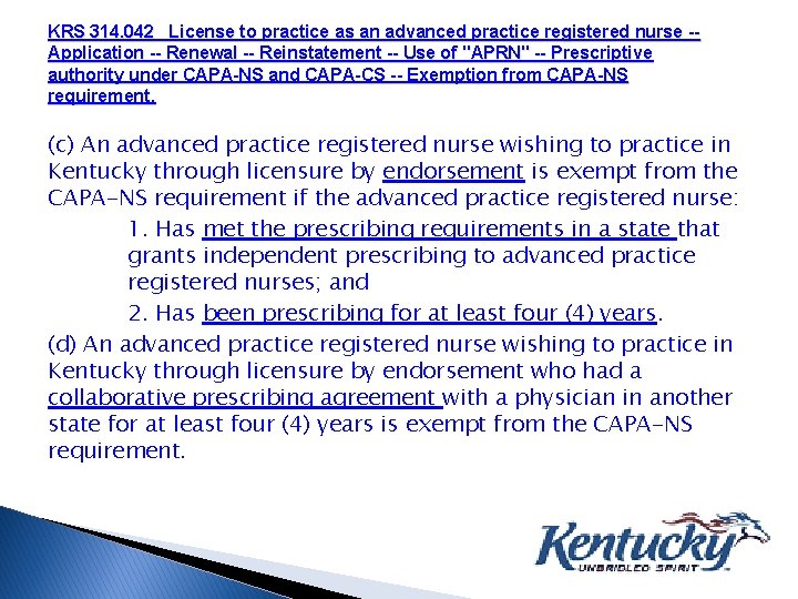 KRS 314. 042 License to practice as an advanced practice registered nurse -Application --