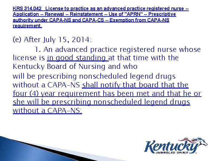 KRS 314. 042 License to practice as an advanced practice registered nurse -Application --