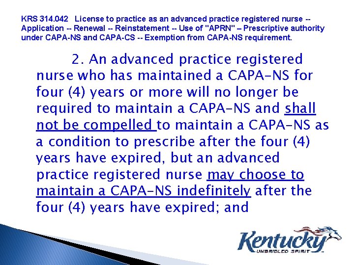 KRS 314. 042 License to practice as an advanced practice registered nurse -Application --