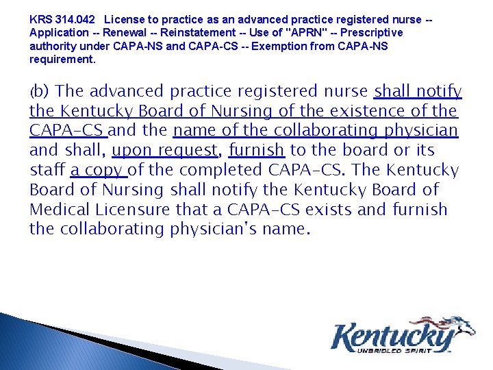 KRS 314. 042 License to practice as an advanced practice registered nurse -Application --