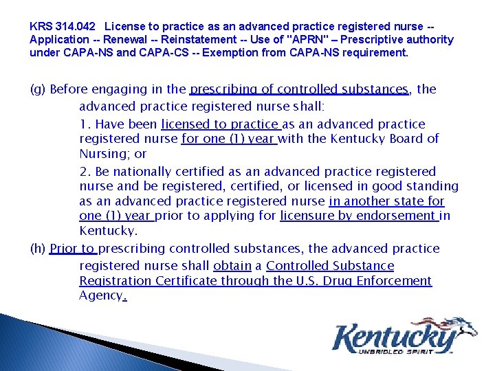 KRS 314. 042 License to practice as an advanced practice registered nurse -Application --