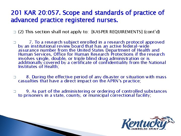 201 KAR 20: 057. Scope and standards of practice of advanced practice registered nurses.