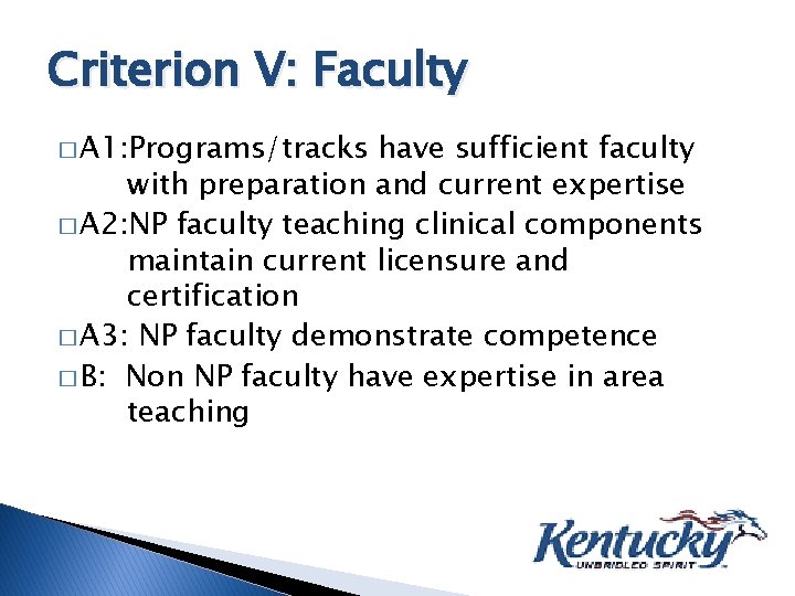 Criterion V: Faculty � A 1: Programs/tracks have sufficient faculty with preparation and current