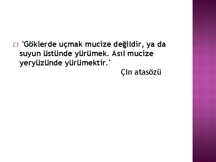 � 'Göklerde uçmak mucize değildir, ya da suyun üstünde yürümek. Asıl mucize yeryüzünde yürümektir.